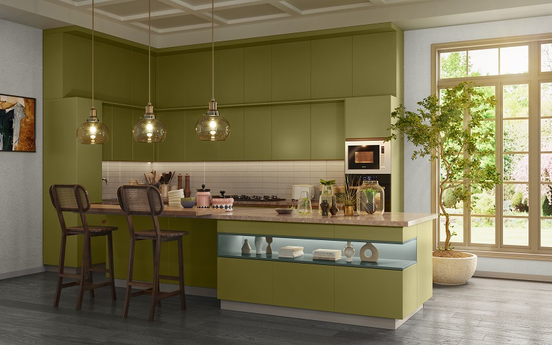 U-Shaped Kitchen Cabinets - Maruti Ply & Glass